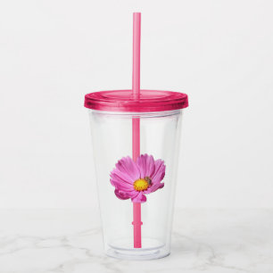 Vibrant Pink Flower With A Bee On A Summer Day Cut Acrylic Tumbler
