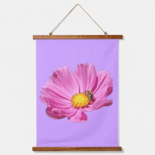 Vibrant Pink Flower With A Bee On A Summer Day Cut Hanging Tapestry