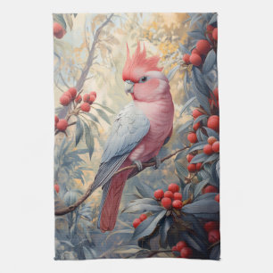 Vibrant Pink Galah Cockatoo Tea Towel