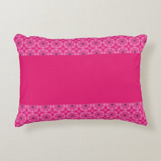 Vibrant Pink Geometric Floral Cross Patterns Decorative Cushion (Front)