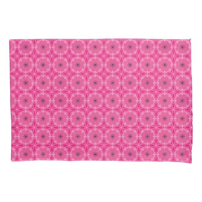 Vibrant Pink Geometric Floral Cross Patterns Pillowcase (Front)