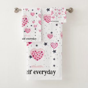 Vibrant Pink Glitter Hearts Design Bath Towel Set