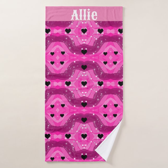Vibrant Pink Glitter Hearts Design Bath Towel Set (Bath Towel)