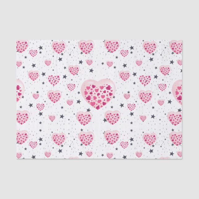 Vibrant Pink Glitter Hearts Design Tissue Paper (Front)
