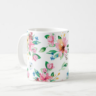 Vibrant Pink Green Floral Foliage Print Coffee Mug