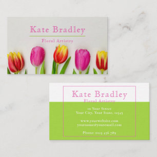 Vibrant Pink & Green Tulip Flowers Business Card