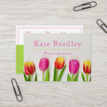 Vibrant Pink & Green Tulip Flowers Business Card