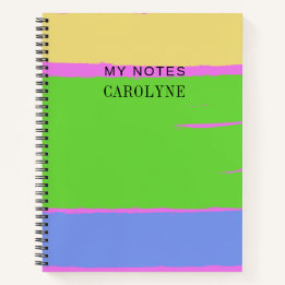 Vibrant Pink Green Yellow Design Personalise Text Notebook