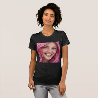Vibrant Pink Hair Freckles Smile Portrait Graphic T-Shirt