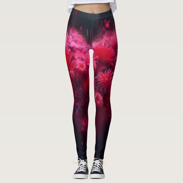Vibrant Pink Heart Burst Leggings (Front)