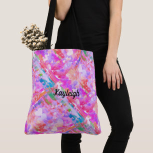 Vibrant Pink Hearted Abstract Tote Bag