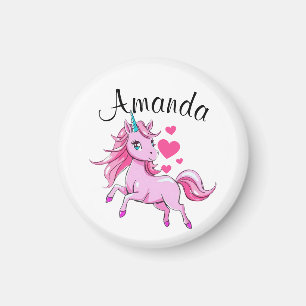 Vibrant Pink Jumping Unicorn Girl Name Magnet