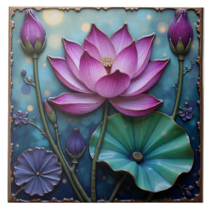 Vibrant Pink Lotus Ceramic Tile