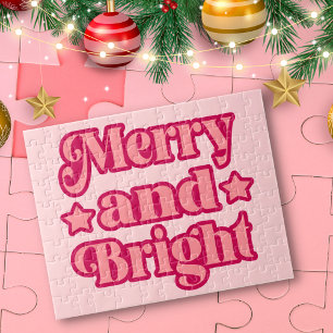 Vibrant Pink Merry and Bright Christmas  Jigsaw Puzzle
