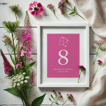 Vibrant Pink Monogram Wedding Table Number Card<br><div class="desc">This elegant wedding table number card features a monogram encircled by floral line art with the bride and groom's initials, names and wedding date in white over a vibrant fuchsia pink background. Use the template fields to add your custom details. Click on "Edit using design tool" to change the colours...</div>