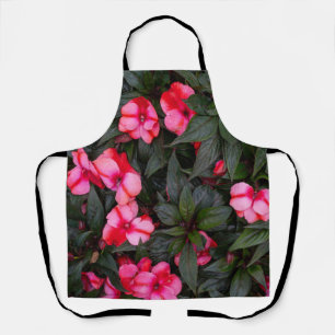 Vibrant Pink New Guinea Impatiens Flowers Pattern Apron