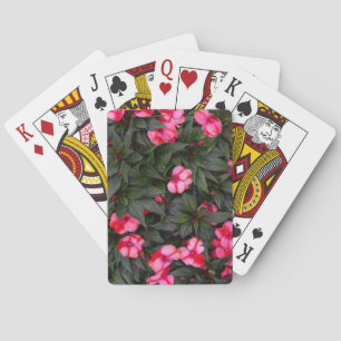 Vibrant Pink New Guinea Impatiens Flowers Pattern Playing Cards
