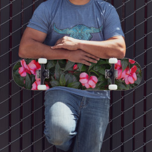Vibrant Pink New Guinea Impatiens Flowers Pattern Skateboard