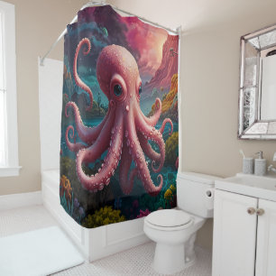 Vibrant pink Octopus Underwater Sea Life bathroom Shower Curtain