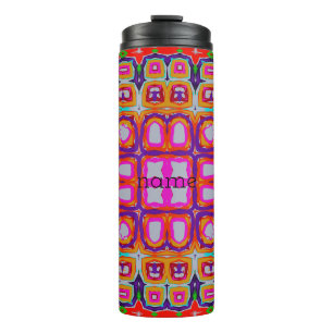 Vibrant Pink Orange Abstract Kaleidoscope Pattern Thermal Tumbler