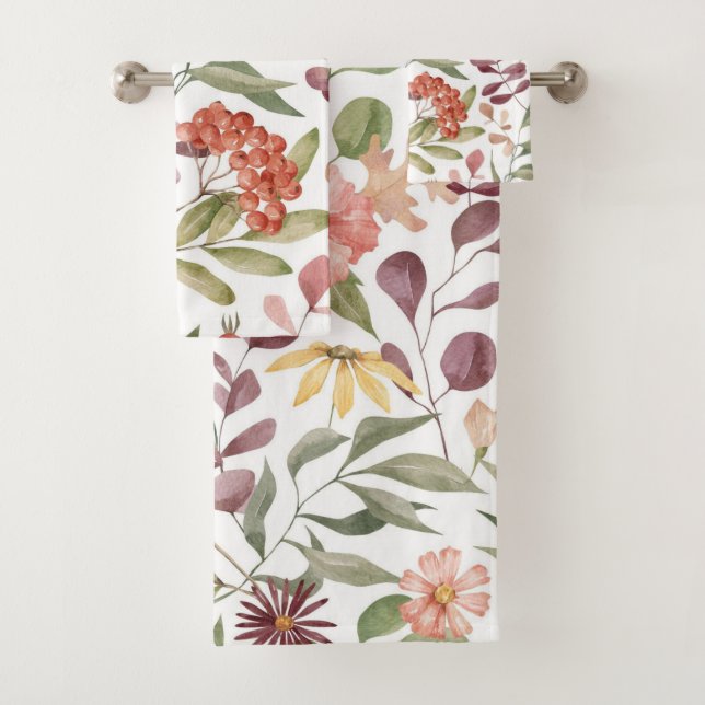 vibrant pink, orange and yellow flowers pattern  bath towel set (Insitu)