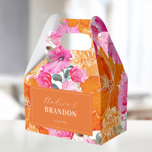 Vibrant Pink & Orange Garden Floral Names Wedding Favour Box