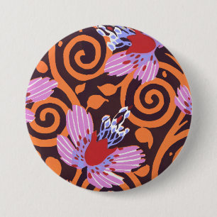 Vibrant Pink & Orange Swirl Art Deco Flower 7.5 Cm Round Badge