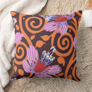 Vibrant Pink & Orange Swirl Art Deco Flower Cushion