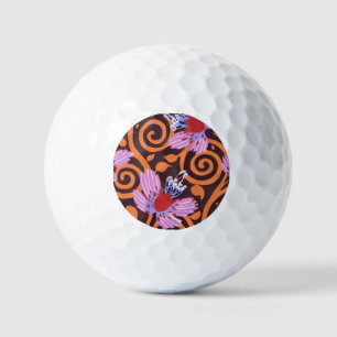 Vibrant Pink & Orange Swirl Art Deco Flower Golf Balls