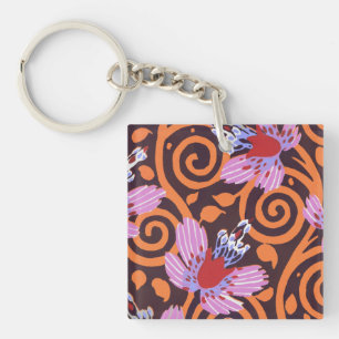 Vibrant Pink & Orange Swirl Art Deco Flower Key Ring