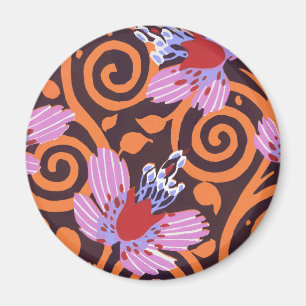 Vibrant Pink & Orange Swirl Art Deco Flower Magnet