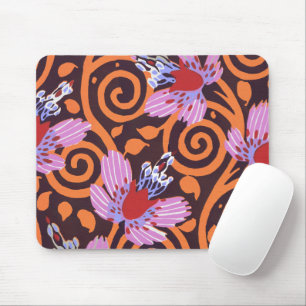 Vibrant Pink & Orange Swirl Art Deco Flower Mouse Pad