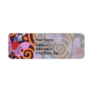 Vibrant Pink & Orange Swirl Art Deco Flower Return Address Label