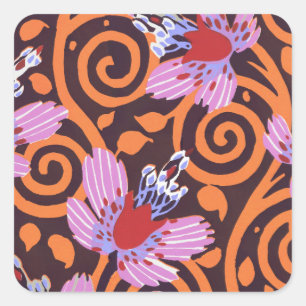 Vibrant Pink & Orange Swirl Art Deco Flower Square Sticker