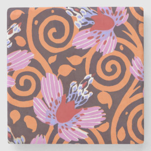 Vibrant Pink & Orange Swirl Art Deco Flower Stone Coaster