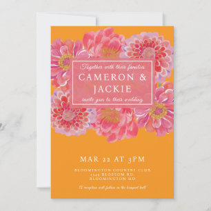 Vibrant Pink Orange Zinnia Wedding Invitation