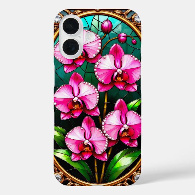 Vibrant Pink Orchids in Ornamental Gold Frame Case-Mate iPhone Case (Back)