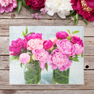 Vibrant Pink Peonies Oil Painted Effect Jigsaw Puzzle