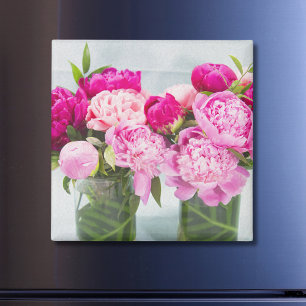 Vibrant Pink Peonies Oil Painted Effect Magnet