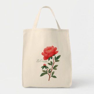 Vibrant Pink Peony Botanical Typography Tote Bag