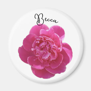 Vibrant Pink Peony Flower Personalised Magnet