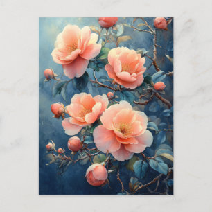 Vibrant Pink Peony Flowers Watercolor Postcard