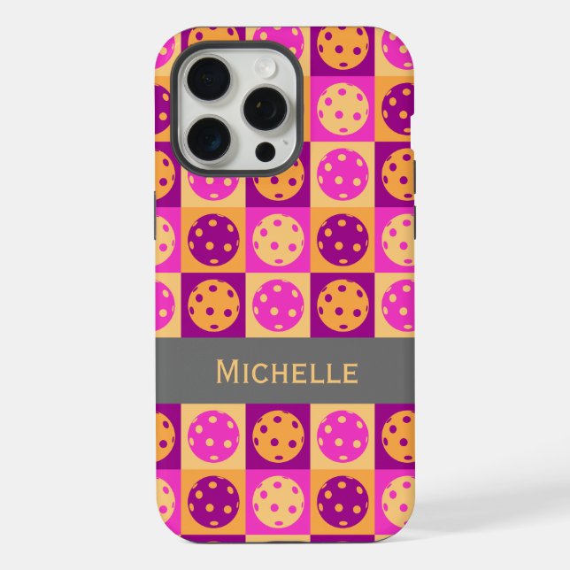 Vibrant Pink Pickleball Pattern iPhone Case (Back)