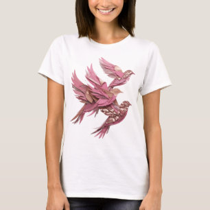 Vibrant Pink PINK BIRDS Artistic Motif T-Shirt
