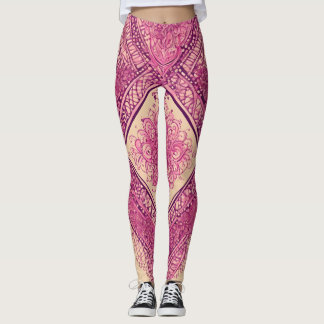 Vibrant pink & plum mandala henna  AI art  Leggings