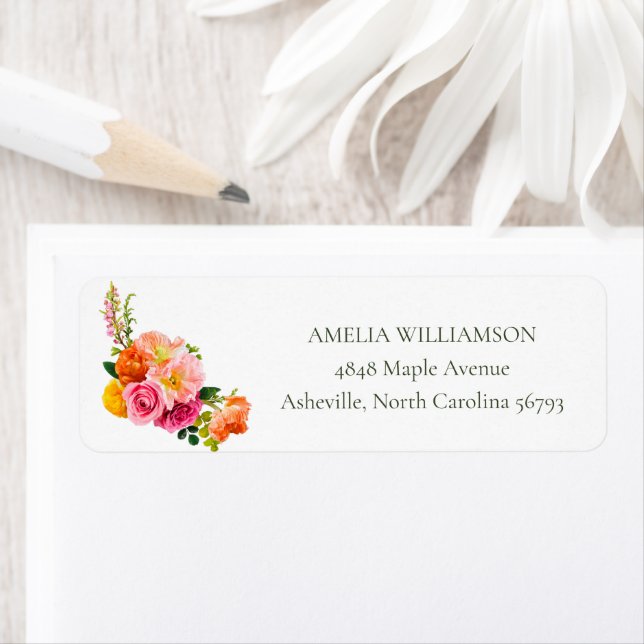 Vibrant Pink Poppies Floral Bloom Return Address Label (Insitu)