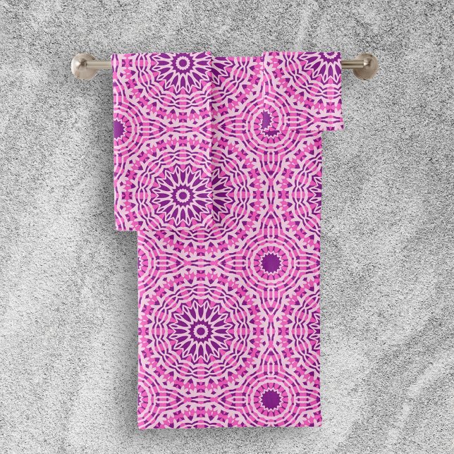 Vibrant Pink Purple and White Moroccan Pattern Bath Towel Set (Creator Uploaded)
