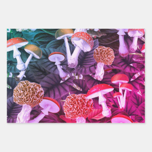 Vibrant Pink & Purple Victorian Goth Glam Mushroom Wrapping Paper Sheet