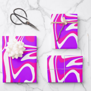 Vibrant Pink, Purple, & White Fluid Swirl Wrapping Paper Sheet