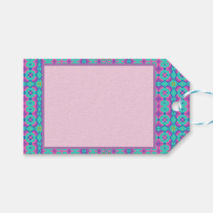 Vibrant Pink Rectangular Design on Blue Background Gift Tags